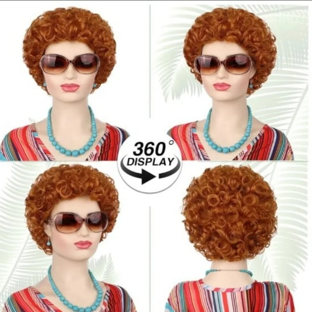 Reddish Orange Wig Short Curly Reddish Brown Wig Halloween Cosplay Costume